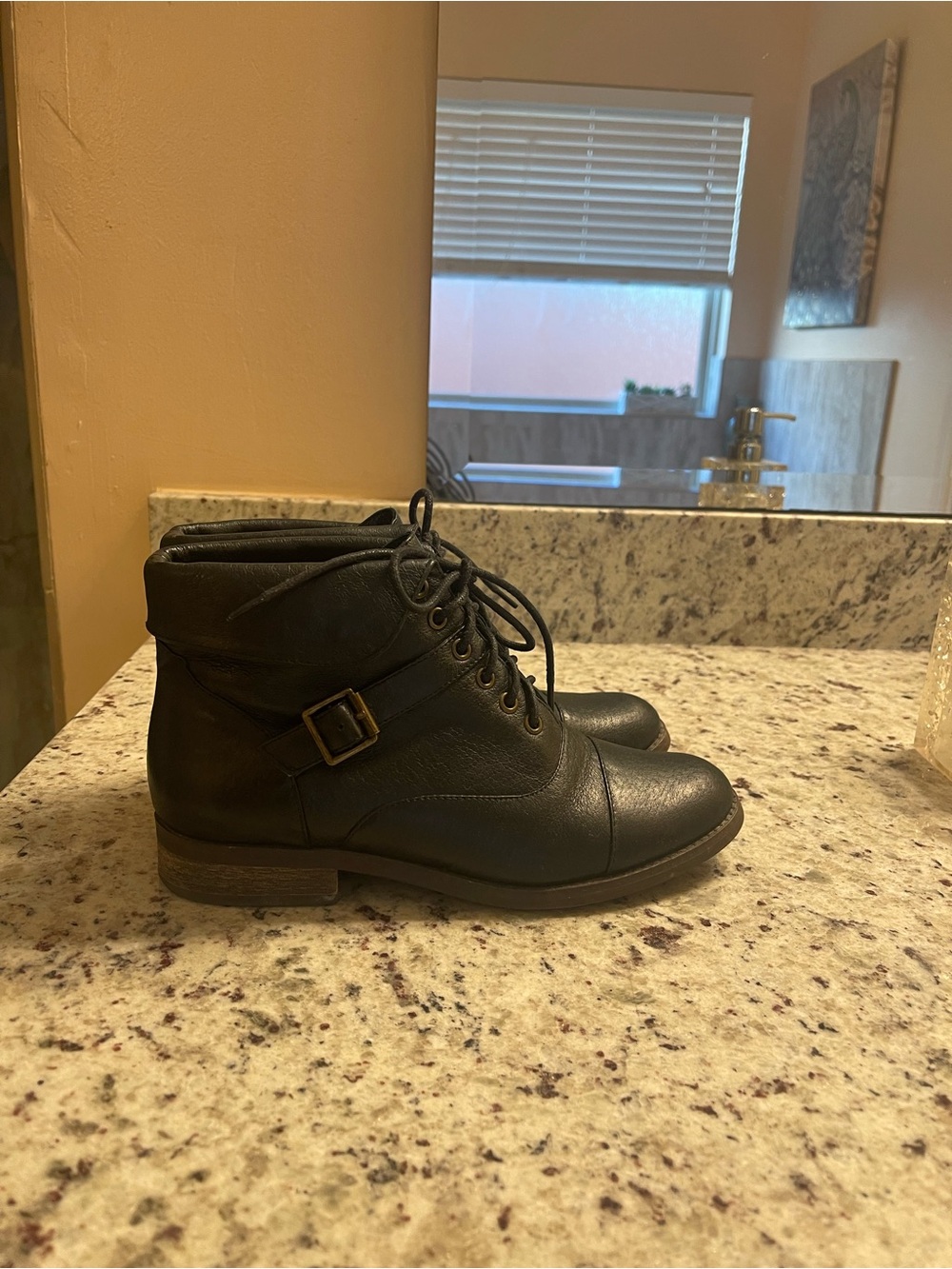 Women's Black Lace-Up Ankle Boots with Buckle